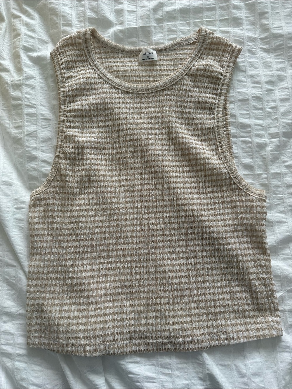 Wilfred Beige and Cream Ribbed Sleeveless Knit Tank
